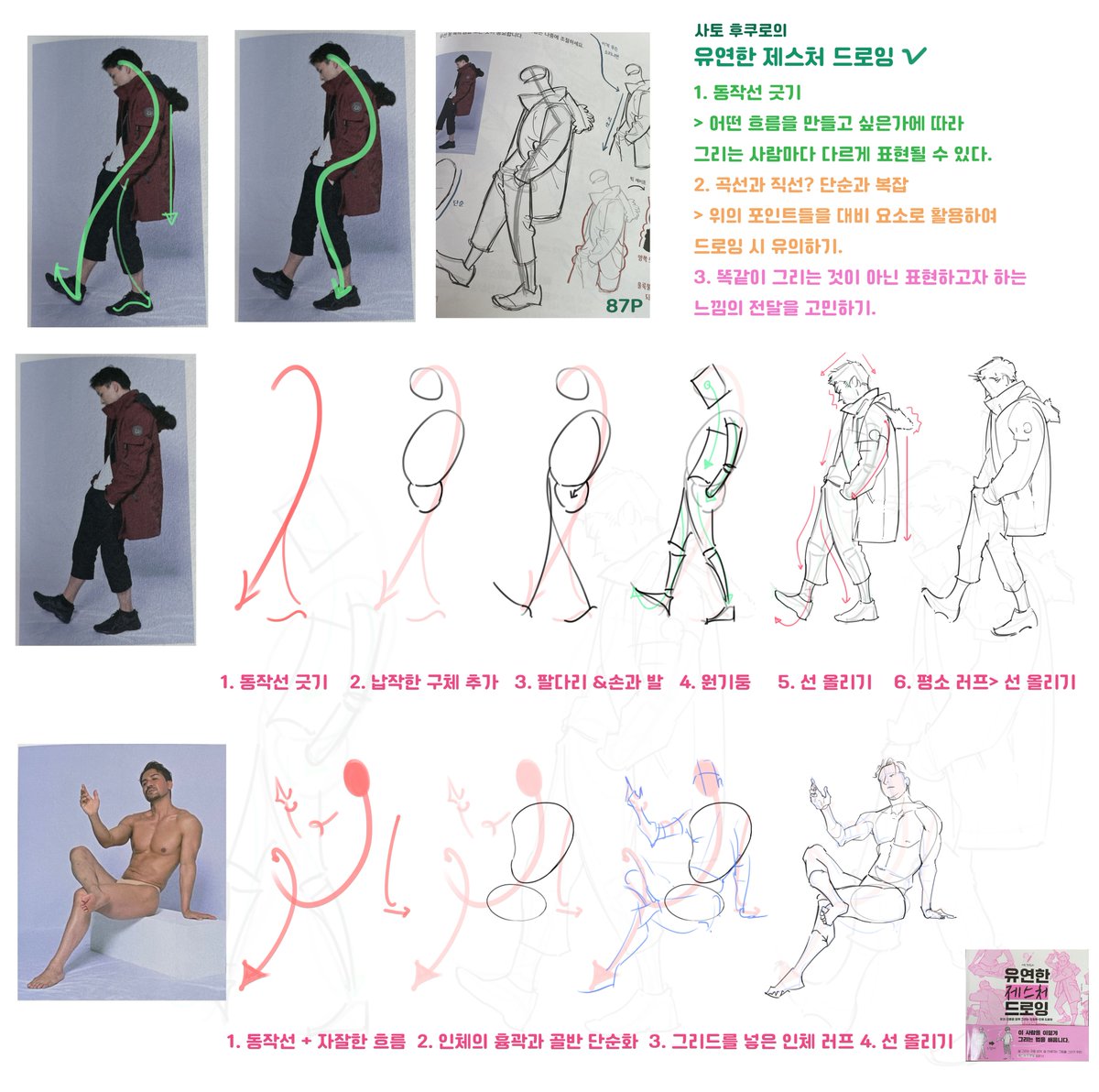사토 후쿠로의
유연한 제스처 드로잉

제스처 드로잉이 처음인 분들에게도 추천할 수 있을 만큼 기초부터 완성까지의 과정과 중간중간 놓치게 되는 체크 포인트가 자세히 정리되어 있습니다! 

마지막엔 책에서 설명해 주시는 과정들을 간추려 그림을 그려보았습니다.
🔗https://t.co/eFMQ8eGIzP 