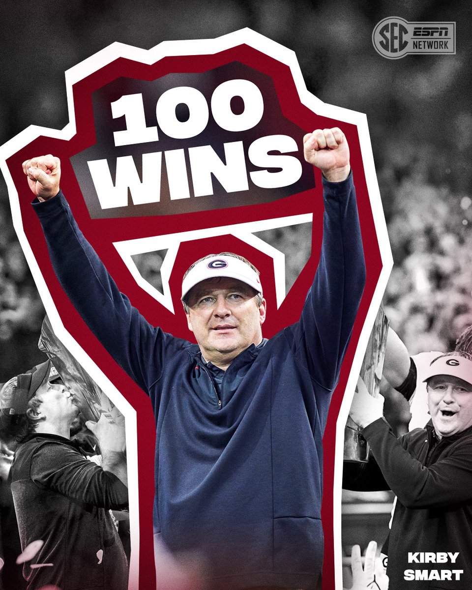 SECNetwork's tweet photo. Win No. 100 for Kirby Smart 👏

@GeorgiaFootball takes down the No. 1 team in the country in Kirby's milestone victory❗ https://t.co/xO7XjEWrsA