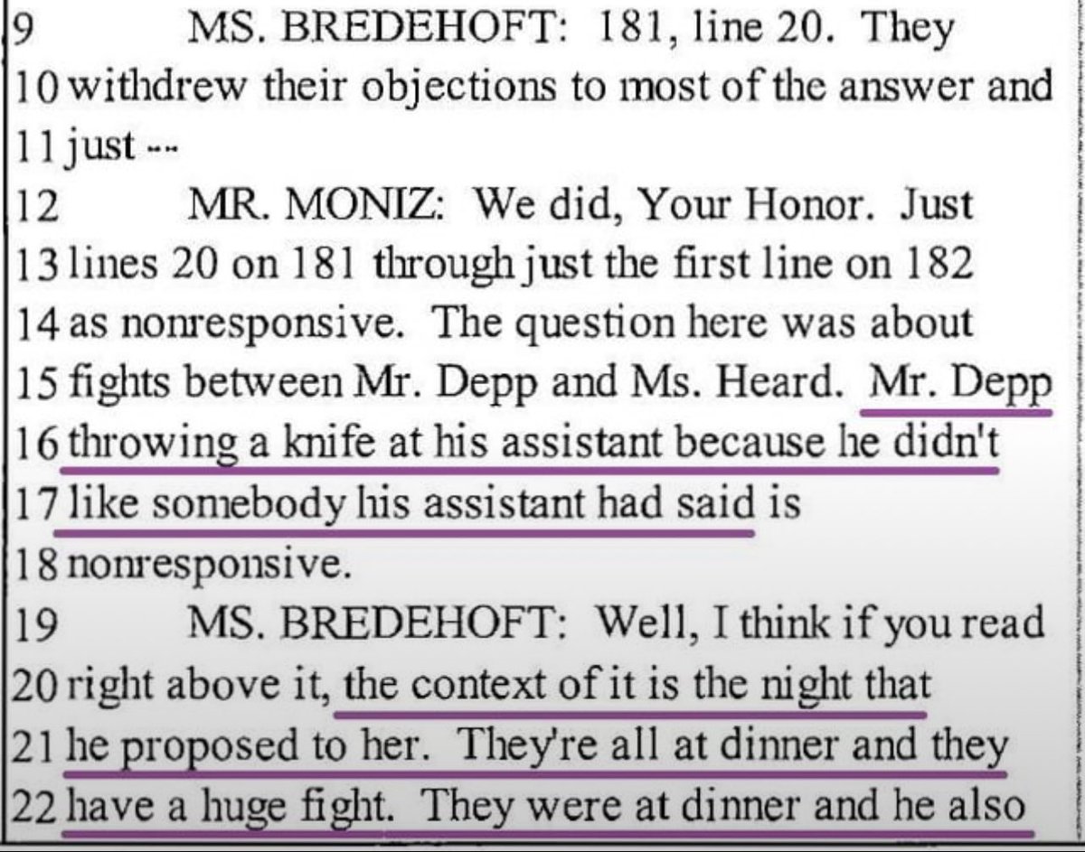 Jelika_L's tweet photo. At least two witnesses testified to having seen Johnny Depp throw a knife at his assistant on the night he proposed to Amber! These testimonies were blocked from the trial and were only recently revealed by documents purchased by Depp's fans. https://t.co/DcL0RqXObc