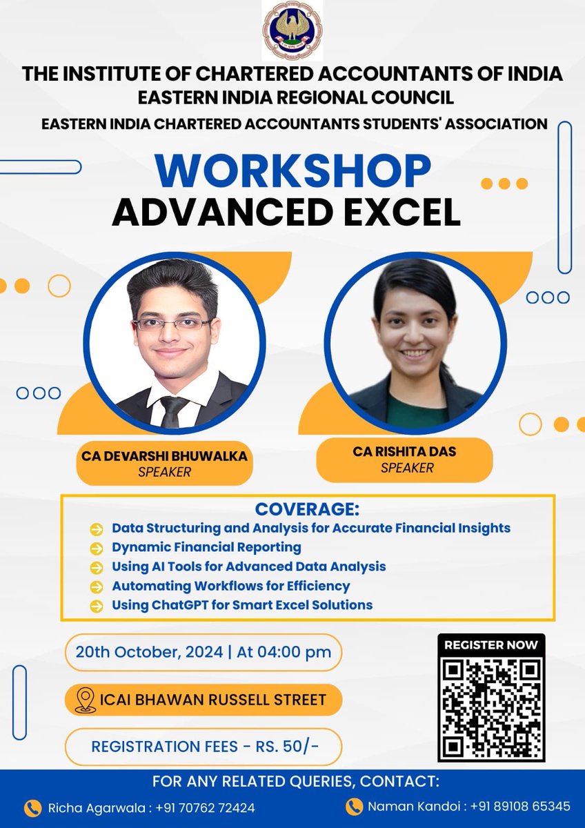 devarshica's tweet image. Join us today for an engaging Workshop..let’s boost our skills together! 🚀🤩
#ExcelWorkshop #excel #ChatGPT #AdvancedExcel #powerquery #datavisualisation #ICAI #EIRC #EICASA #CA #DBC
