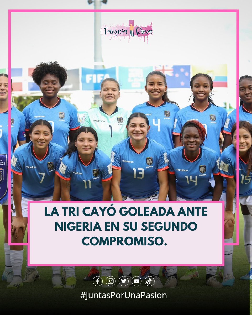 ¡Derrota tricolor! 

Ecuador 🇪🇨 no pudo imponerse ante Nigeria 🇳🇬, cayó goleado 4-0 en su segundo compromiso en el mundial femenino sub-17.

#JuntasPorUnaPasión⚽️🏃🏽‍♀️