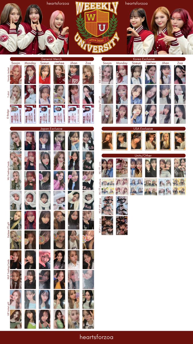 Weeekly Fanmeeting (Weeekly University) Photocard Template
위클리 팬미팅 포카 포토카드 리스트 
&gt; Complete!

Added the US excl. + the WUF Japan excl. pcs so these are done!! 🥰

Member templates below!
Check Google Drive link for HQ 💗