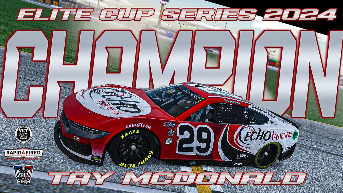 With the conclusion of the 2024 ECR Cup season, we want to congratulate our 2024 Series Champion <a href="/TayMcDonald3/">Tay McDonald</a>! 

Also want to give a shout out to our sponsors <a href="/213simwear/">213simwear</a> <a href="/rapidfiredpizza/">Rapid Fired Pizza</a> <a href="/Vet2Track/">Vet2track</a>