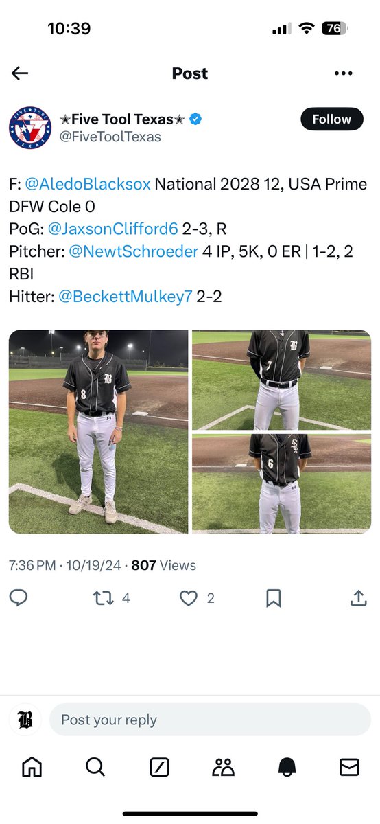 Texas Blacksox National 2028 racking up some honors this weekend
