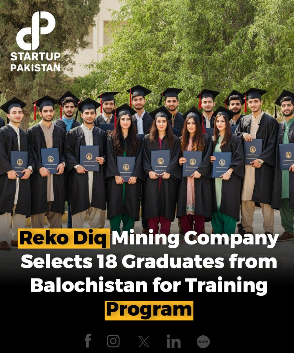 PakStartup's tweet photo. The Reko Diq Mining Company proudly announces the selection of 18 graduates from Balochistan for its prestigious two-year on-the-job training program.
#RekoDiq #Balochistan #MiningTraining #BarrickGold #YouthEmpowerment https://t.co/n0qIS3Mb7s