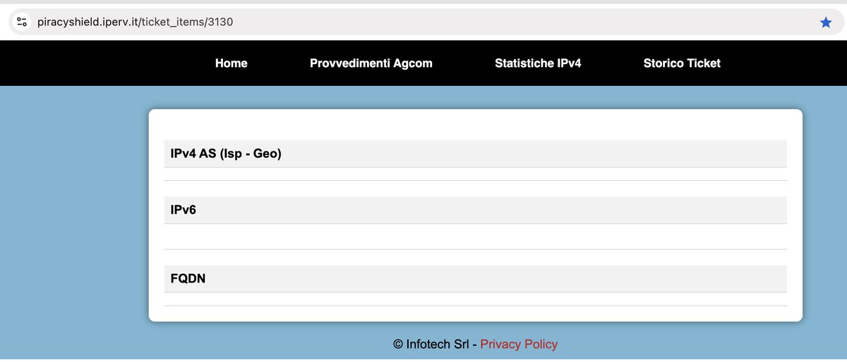 g_bonfiglio's tweet image. Una cosa *geniale* di Piracy Shield? Non esiste un trail degli sblocchi: avvengono semplicemente facendo sparire la richiesta di blocco.

Questo è come appare, adesso, il ticket che ieri ha abbattuto Google Drive.

Capite? Secondo la carta non è mai esistito!