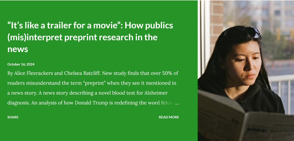 📢📢BLOG BLOG BLOG
"If you’ve never heard of #preprints before, you’re not alone. Our new study suggests that more than half of readers are confused when they see the word preprint mentioned in a #news story"
🔗sagepus.blogspot.com/2024/10/its-li…