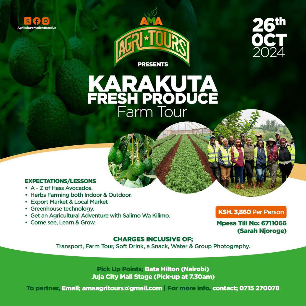 Abel Mutua (@mutuaabel) on Twitter photo Let’s go on a Farm Adventure with #AMAAgriTours . Join Salimo #TheQueenOfAgriTours for the Karakuta experience.
Till no. 6711066 (Sarah Njoroge)
Amount - Ksh. 3,860
For more information, reach out to <a href="/SarahWNjoroge/">Salimo wa Kilimo</a> // <a href="/AMA_Africa_/">Agriculture Made Attractive</a>
Or call +254 715 270078. Let’s go on a Farm Adventure with #AMAAgriTours . Join Salimo #TheQueenOfAgriTours for the Karakuta experience.
Till no. 6711066 (Sarah Njoroge)
Amount - Ksh. 3,860
For more information, reach out to <a href="/SarahWNjoroge/">Salimo wa Kilimo</a> // <a href="/AMA_Africa_/">Agriculture Made Attractive</a>
Or call +254 715 270078.
