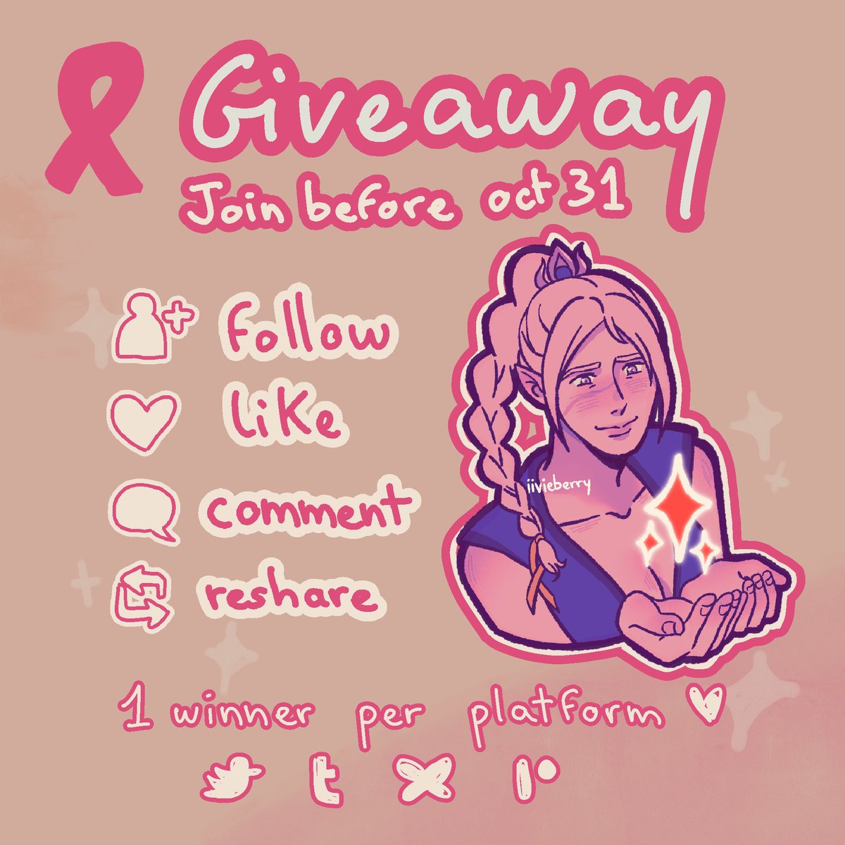 iivieberry's tweet image. 🩷 GIVEAWAY !! 🩷
For the breast cancer awareness month, join this giveaway to get this Shadowheart holographic sticker 🎀 #bg3
(Must be +18 to join as I’ll need your address to ship it to your home)