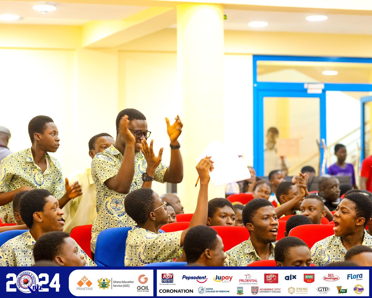 NSMQGhana's tweet photo. SGS AUDITORIUM

End of Round 1: 

University Practice SHS: 24pts
Mfantsipim School: 21pts
Winneba SHS: 20pts

A very close contest.🔥

Next is the @PruLifeGhana speed race. 

#NSMQ2024 #NSMQOneEighth #Primetime https://t.co/W18Qa5Aj8U