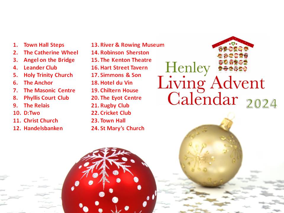 6 weeks today it's December...
Time to reveal this year's venues...
The place(s) to be at 6.15pm each night in Henley this December....