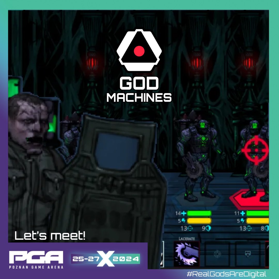 FornixaGames's tweet photo. Meet 𝗚𝗼𝗱 𝗠𝗮𝗰𝗵𝗶𝗻𝗲𝘀 &amp; Fornixa Games at @PoznanGameArena ! 🚀Turn-based RPGs + rogue-like elements + post-apocalyptic mayhem🤖Get ready to join the conversation at #PGA2024 &amp; share your ideas with us! 🎮 #RealGodsAreDigital  #GodMachines #indiegame #gamedev #IndieDevLife https://t.co/N44mnmfkhi