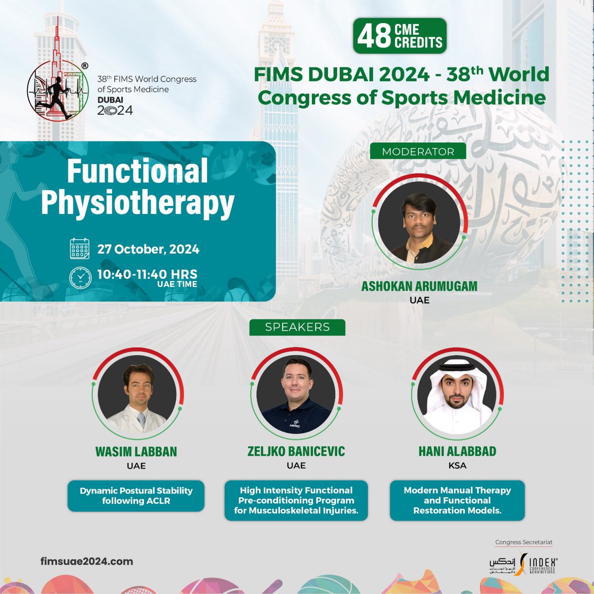Get ready for an engaging session at #FIMSDubai2024! Join us as we dive into the Physical Therapy Track, highlighting "Functional Physiotherapy" on Day 4, October 27, 2024.
Pre-registration ends tomorrow, so hurry and secure your seat TODAY!
Register here: fimsuae2024.com/registration