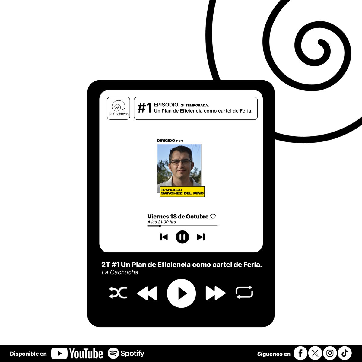 🎙🐌Para los Cachucheros y Cachucheras que no pudisteis escucharnos el pasado viernes, os recordamos que el episodio está disponible en las siguientes plataformas.

🎧 Youtube youtube.com/watch?v=w_53fk…
🎧 Spotify open.spotify.com/episode/4PWGGG…