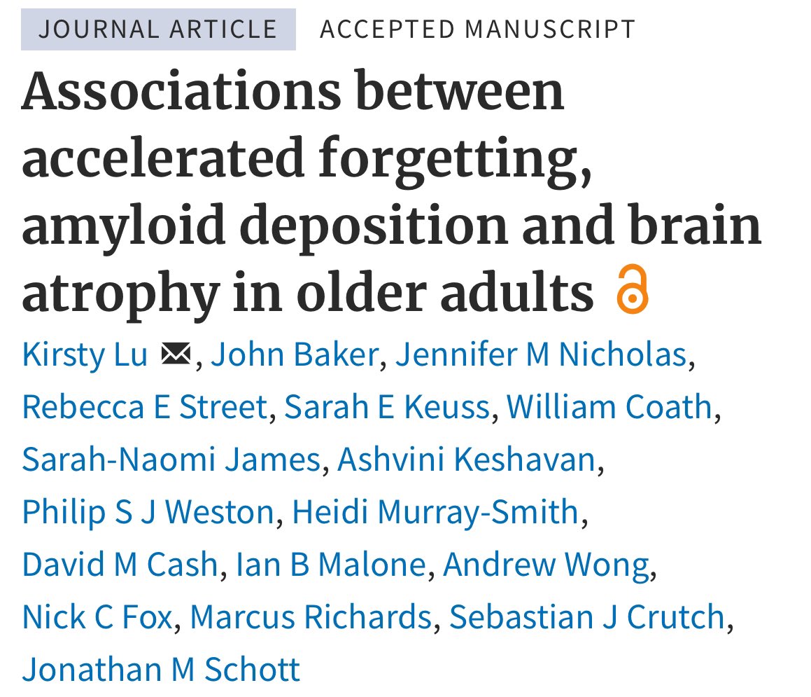 jmschott's tweet photo. In our latest *open access* @MRCLHA paper we explore the phenomenon of accelerated forgetting in the Insight 46 cohort @Brain1878 https://t.co/bUFFdcPnJL https://t.co/w5CzNF20JS