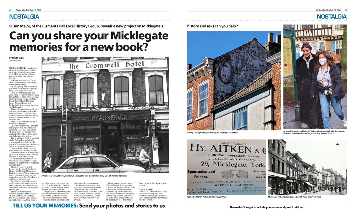 We've started work on our next #localhistory book, this time about #Micklegate in York. <a href="/BALHNews/">BALH</a> Details at clementshallhistorygroup.org.uk/blog/micklegat…
