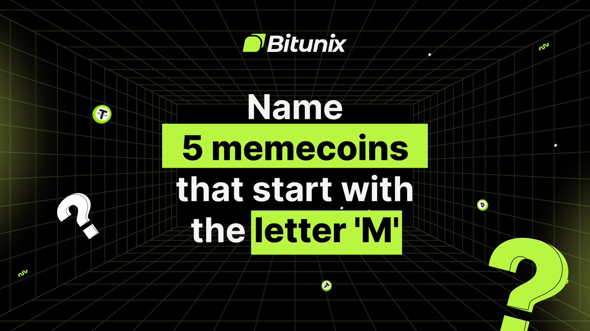 BitunixOfficial's tweet image. Can you name 5 #memecoins that start with the letter &apos;M&apos;🔍

1⃣List them down
2⃣Follow  @BitunixOfficial
3⃣Retweet using #BitunixChallenge &amp;amp; tag 3 friends

🔔Ends tomorrow at 10 pm GST.

🎉10 winners will be selected sharing a 100 USDT prize pool ( &apos;futures bonus&apos;)

⏰Hurry!…