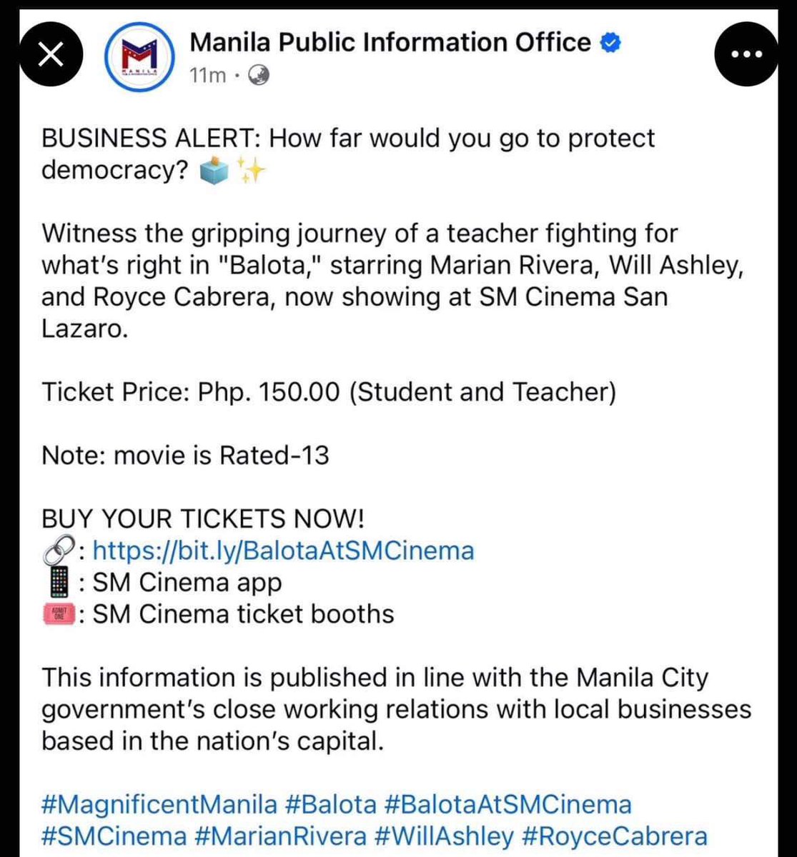MayoraSungit's tweet photo. #Balota endorsed by  Manila Public Information Office #BalotaBoxOffice #TeacherEmmy https://t.co/6zQkYQUar3