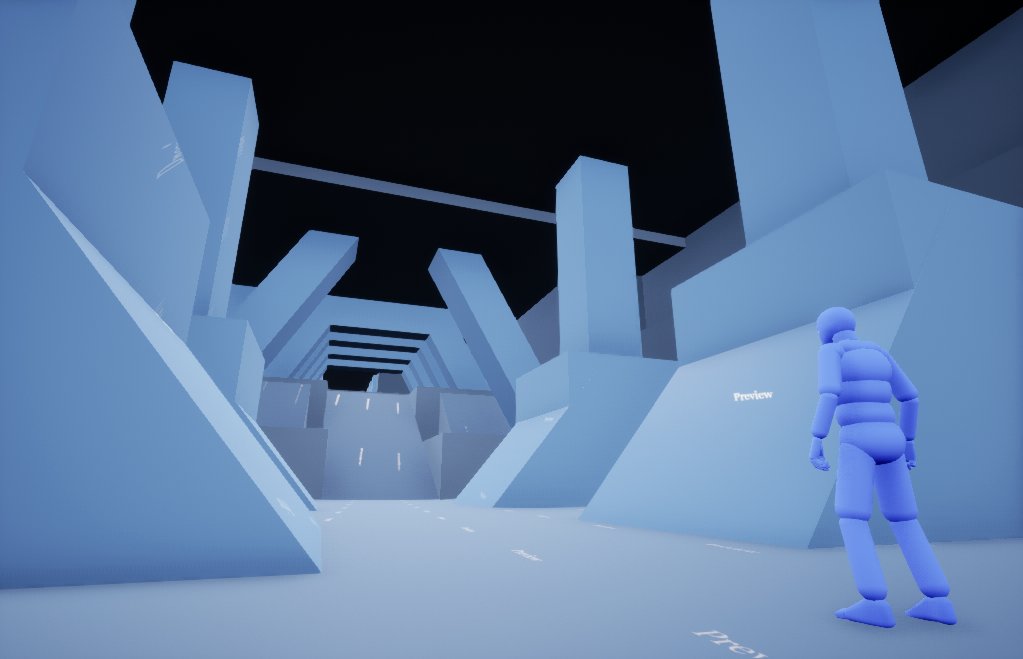 Wanted to show off another blockout I made for #Blocktober24.   

This is one is Cyberpunk Jungle! I wanted to do some brutalism with some jungle foliage.  #Blocktober #leveldesign #environmentart