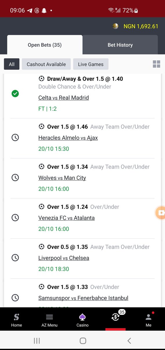 Tipcityapp1's tweet photo. Cash out is now times 20 of ur stake on this blessed 100 million ticket Soccer Acca, we survived Saturday madness 🔥😋

11 games are green already ✅

1k odds is still remaining

See the remaining code here on the Tipcity website:
👉 https://t.co/qYZjpJb7eV https://t.co/u2jNAddC6b