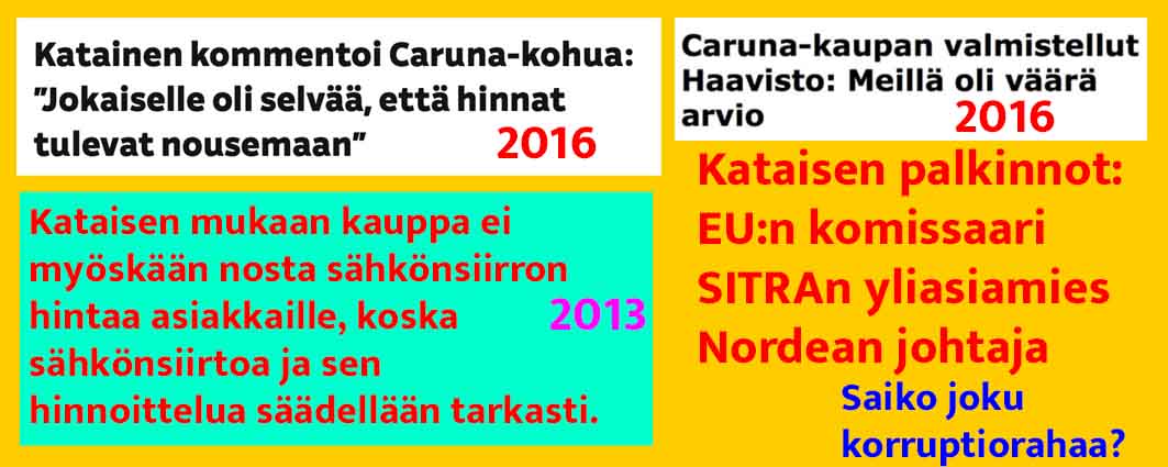 Caruna vedättää suomalaisia täältä ikuisuuteen

Sähköverkkoyhtiö Carunan omistajat aloittivat oikeudenkäynnin USA:ssa Suomen valtiota vastaan, koska energiavirasto oli viime joulukuussa muuttanut kohtuullisen tuoton laskentasääntöjä siten, että sähkönsiirron hintojen