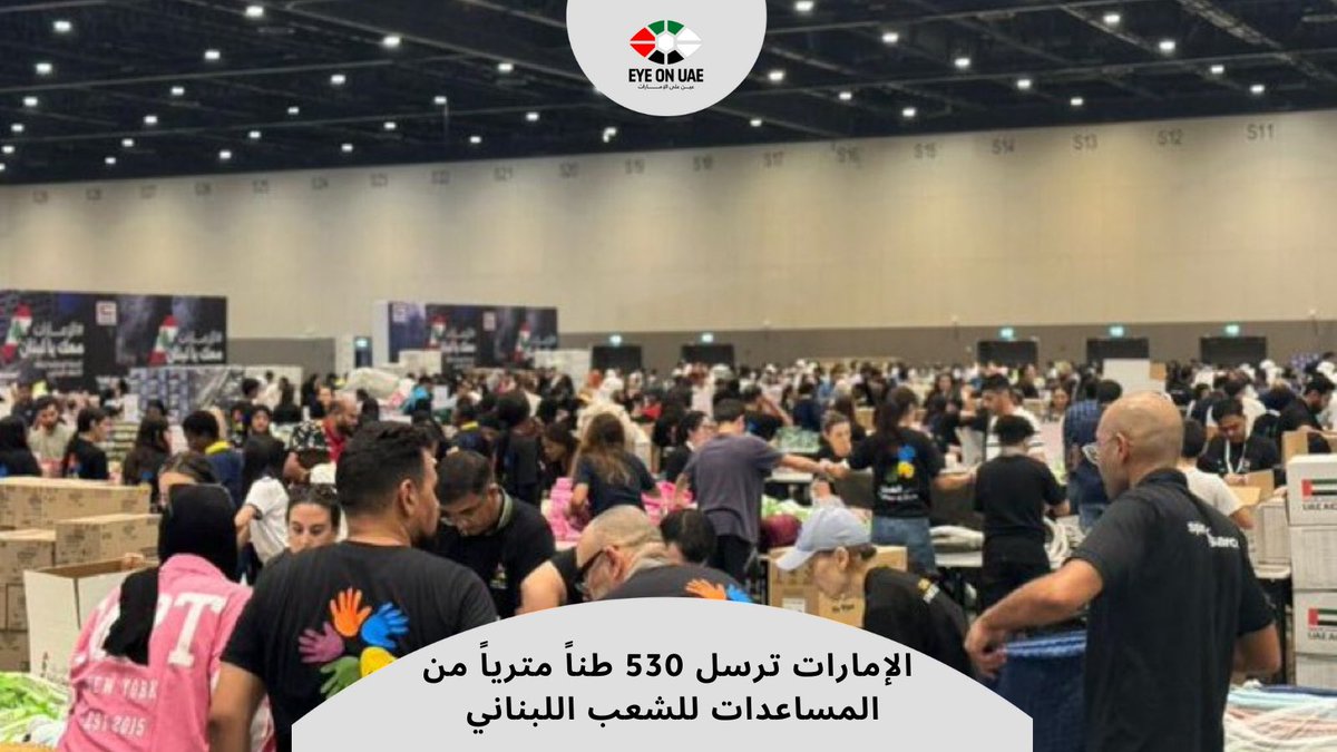 الإمارات ترسل 530 طناً مترياً من المساعدات للشعب اللبناني