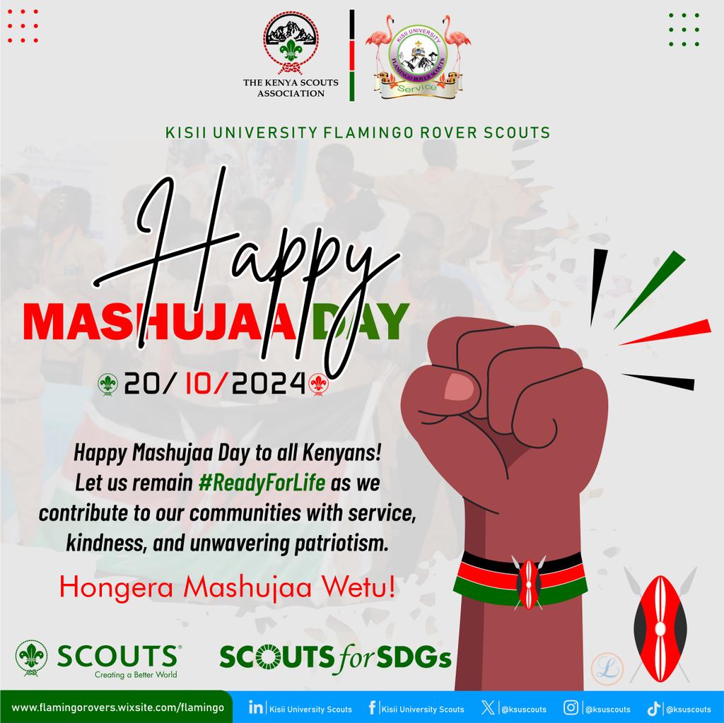 Happy Mashujaa Day 2024! 🇰🇪
Today, we celebrate the heroes and heroines who have shaped our nation’s past, present, and future. As <a href="/ksuscouts/">KSU Flamingo Rovers</a> we honor the spirit of bravery, service, and unity that inspires us to build a better Kenya every day.
Hongera Mashujaa Wetu!
#MashujaaDay