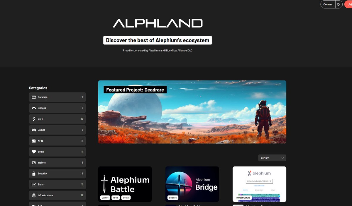 Excited to announce that Alphland now has a Featured Project section, starting with a dApp everyone knows and I personally use often: <a href="/DeadRareNFT/">DEADRARE</a> 🌈

Won a hackathon or made an awesome contribution to the <a href="/alephium/">Alephium</a> ecosystem? List your project on alph.land and get