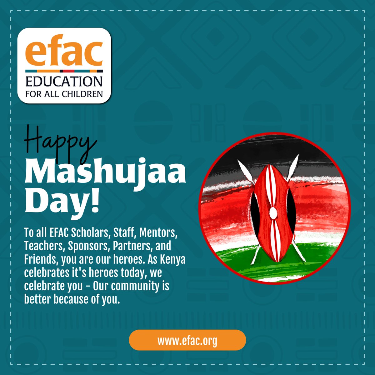EFAC_news's tweet photo. "Shujaa" is swahili for "Hero". As #Kenya celebrates her heroes, At #EFAC, you are our hero - thank you for always supporting the mission with pride and commitment. We see you, we appreciate you, and we are proud of you.
HAPPY #MASHUJAA DAY!
#MashujaaDay2024 #Wezesha #Kenya https://t.co/JDdIU9t5Dn