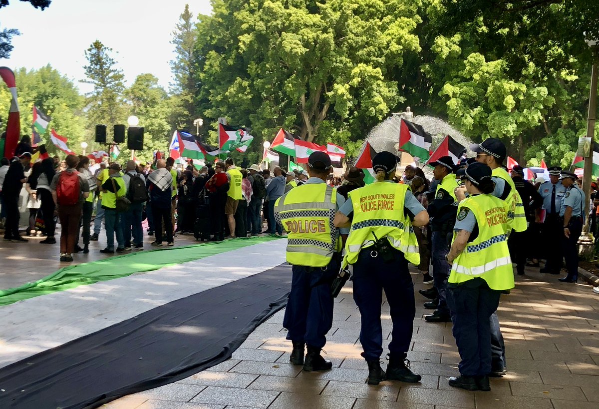 CairnesLinda's tweet photo. #week54 #hydeparksydney #protest #rally We watched the king drive past- he was at State Parliament- we waved our flags. Not so many police- too busy with the king 👑-pics - speeches, police, & the percussion team, Bob, Viv & the bros. https://t.co/WQ2ypkyB25