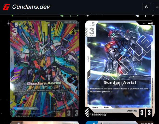 OrangeswimDev's tweet photo. Hi Gundam fans! We made a proxy for the Gundam Aerial while we're waiting for more leaks.
🚧👷Deck building still in progress.
 See cards at https://t.co/VUcIzDr6U6 #GundamCardGame  #gcg #gundamtcg https://t.co/O283Pj4JMC