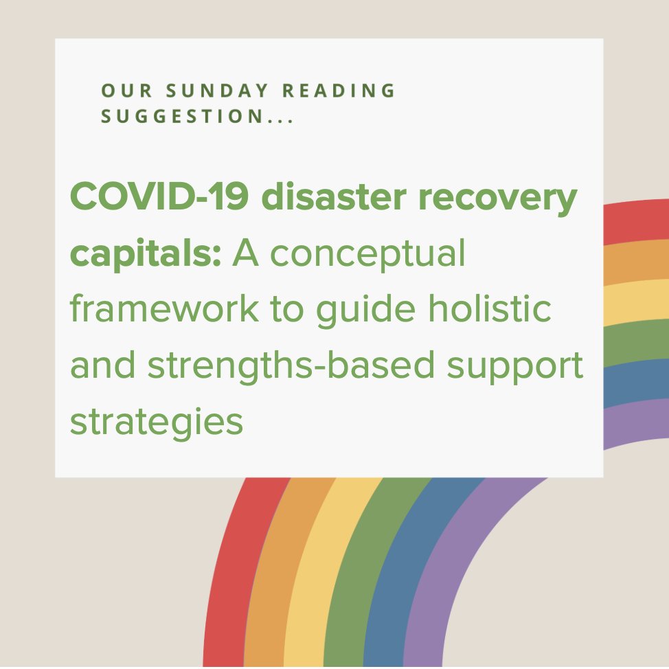 This Sunday's #disasters &amp; #LGBTQIA+ reading suggestion is:

COVID-19 disaster recovery capitals: A conceptual framework to guide holistic and strengths-based support strategies (2023) by Phoebe Quinn et al (full list on next tweet)

Available here - onlinelibrary.wiley.com/doi/full/10.10…