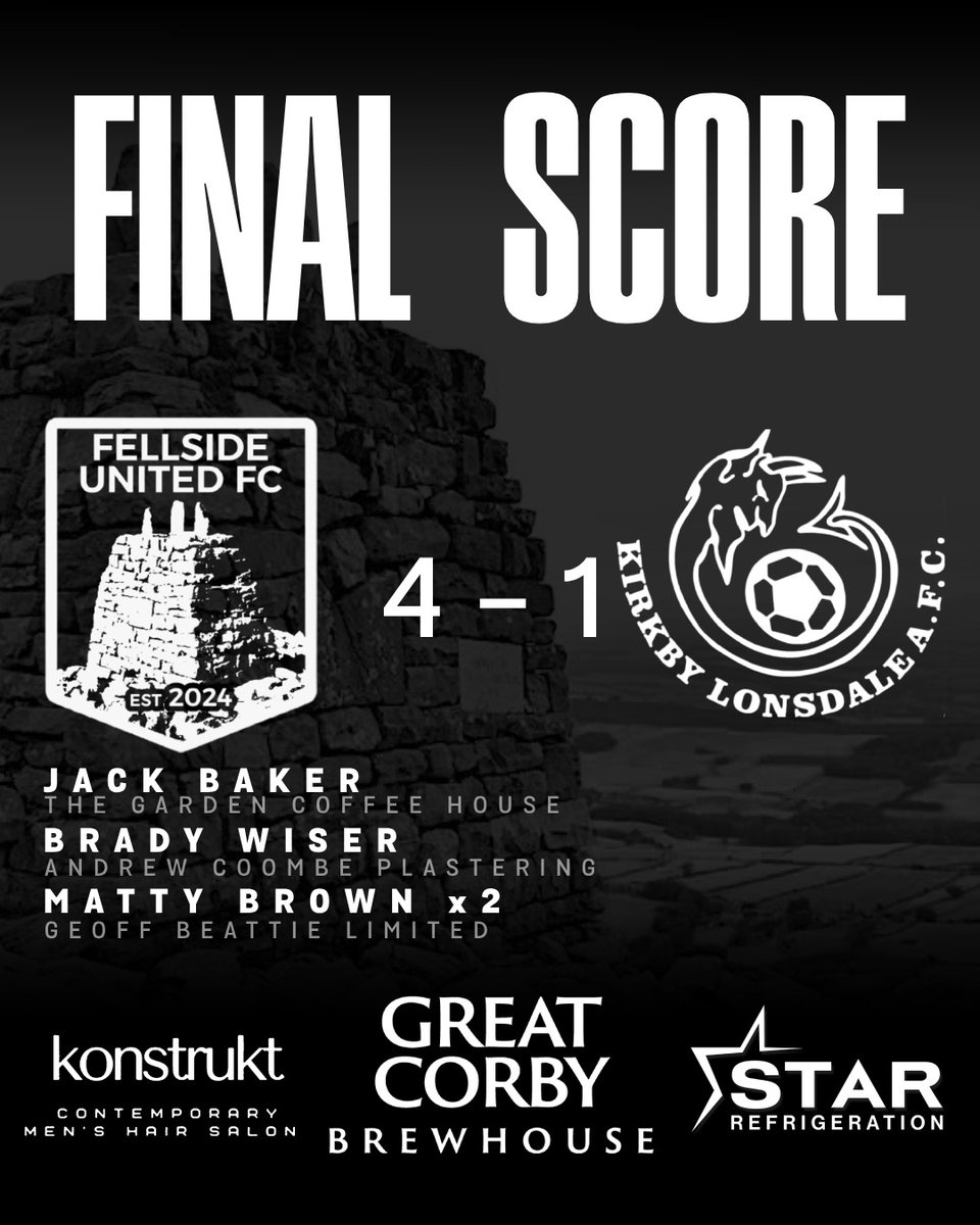 Fellside United FC (@fellside_united) on Twitter photo ๐จ ๐๐๐๐๐๐ ๐จ
Fellside 4-1 Kirkby Lonsdale
Great performance all round from the lads as we bounce back in style from last week.
Goals:
<a href="/JackBaker24/">Jack Baker</a> free kick โฝ๏ธ๐ฅ
<a href="/Bradywiser_/">Brady wiser</a> chip โฝ๏ธ๐
<a href="/mattyjamesbrown/">Matty</a> x 2 โฝ๏ธโฝ๏ธ including a 30 yard rocket ๐
#UNITED #FELLSIDE ๐จ ๐๐๐๐๐๐ ๐จ
Fellside 4-1 Kirkby Lonsdale
Great performance all round from the lads as we bounce back in style from last week.
Goals:
<a href="/JackBaker24/">Jack Baker</a> free kick โฝ๏ธ๐ฅ
<a href="/Bradywiser_/">Brady wiser</a> chip โฝ๏ธ๐
<a href="/mattyjamesbrown/">Matty</a> x 2 โฝ๏ธโฝ๏ธ including a 30 yard rocket ๐
#UNITED #FELLSIDE