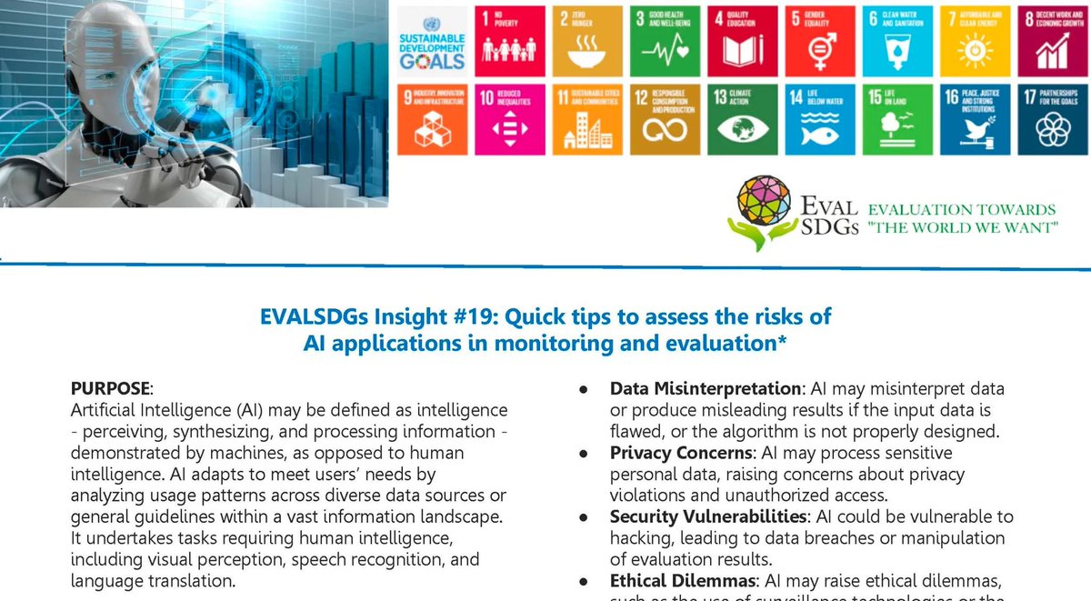 EvalforEarth's tweet photo. 📢Don't miss the @EVALSDGs_ EVALUATION INSIGHT DIALOGUE on "Quick Tips to Assess the Risks of AI Applications in Monitoring and Evaluation".
🗓️ 23 October 2024
⏰ 10:00 AM EST / 4:00 PM CET
📍 Zoom
👉 RSVP: https://t.co/kC5v1V0TJ0
#AI #EVALSDGs #EvalForward https://t.co/fSvHefRzyW
