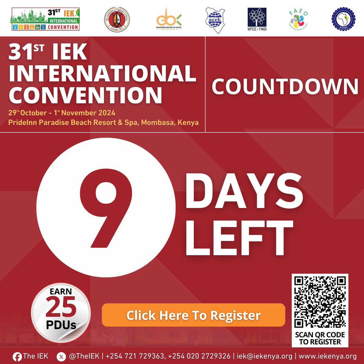 #31stIEKConvention themed “Industrialization for Economic Transformation and Employment Creation,” provides a unique platform for insightful discussions &amp; networking with engineering professionals from Kenya and beyond.

Register: book.iek.events/events/RVYtMjM…