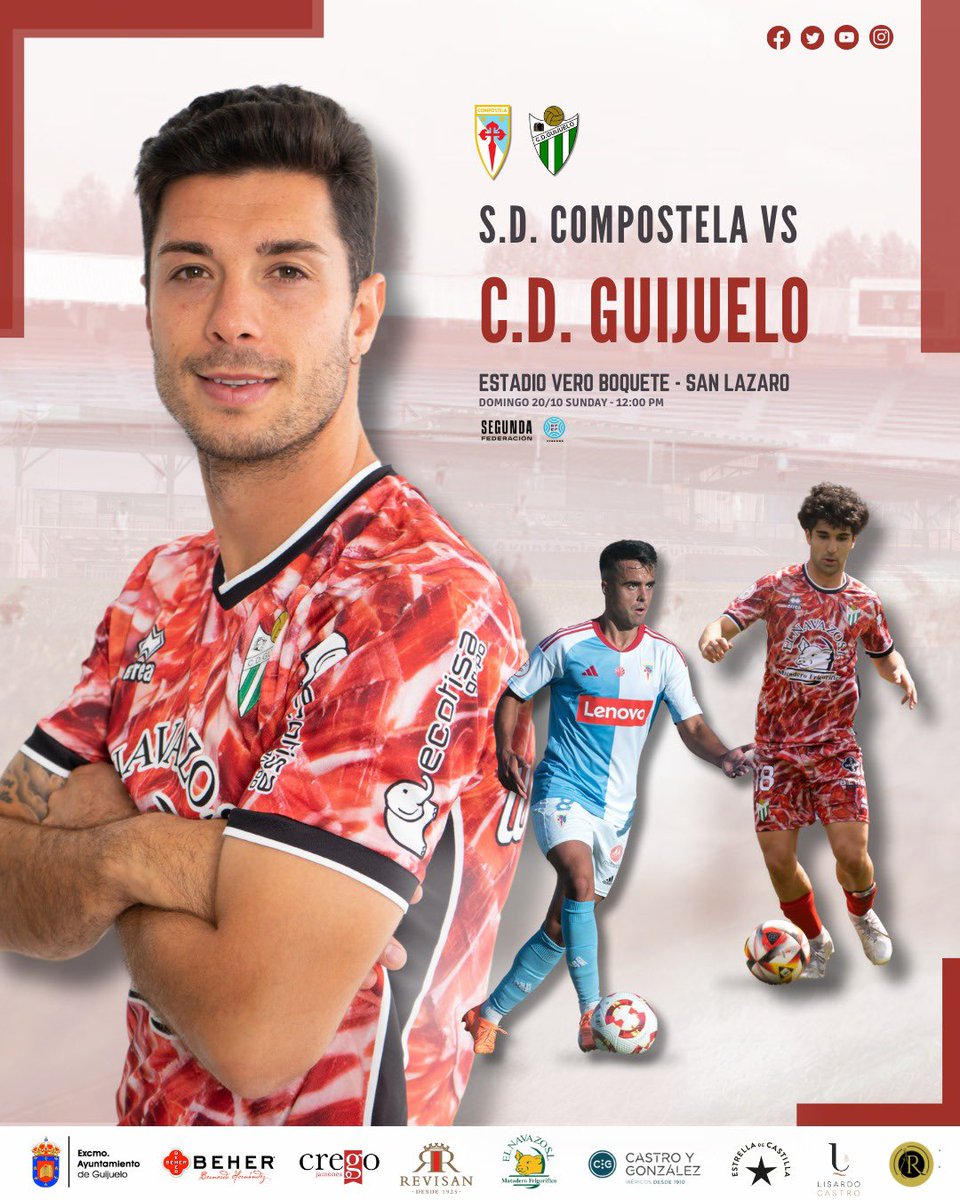 ⚔️ 𝗠𝗔𝗧𝗖𝗛𝗗𝗔𝗬 |
⠀⠀⠀⠀⠀
🆚 <a href="/SD_Compostela/">S.D. Compostela</a> 
🕓 12:00 horas 
⚽ Jornada 8 | #SDCompostelaCDGuijuelo
🖥️ @EnXogo_tvG2 
🎙️ <a href="/radioguijuelo/">Radio Guijuelo</a> 

📲 El minuto a minuto del partido también se podrá seguir a través de nuestras RRSS oficiales 

#CDGuijuelo | #TodoalVerde 💚