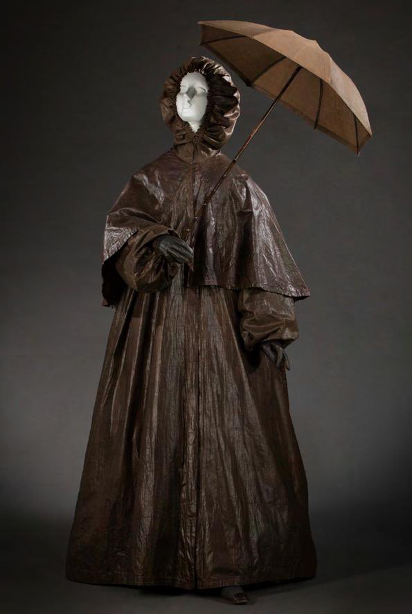 Do not believe the tales of c19th women as wilting &amp; incapable. This c1860 oiled cotton rain mantle is a rare survival of outerwear then available as new waterproofing technologies were emerging. I’ll need this particular all enveloping rain shroud today, thank you! <a href="/FIDMMuseum/">FIDM Museum</a>