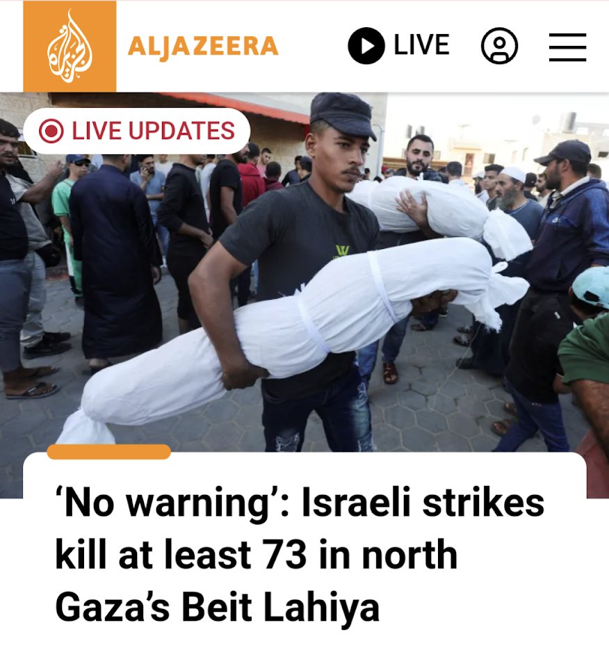 Bei einem israelischen Angriff auf einen Wohnblock in Beit Lahiya starben am Samstagabend min. 73 Menschen. Weltweit machen viele große Nachrichtenmedien heute Morgen mit dem Massaker auf. In Deutschland kein einziges.