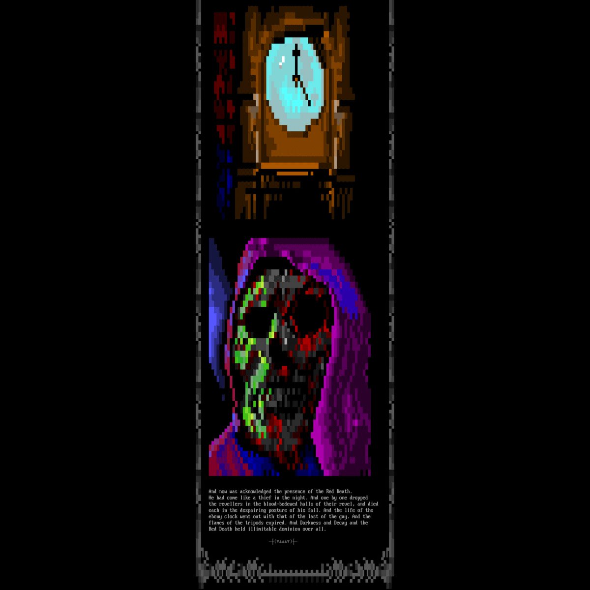 mistfunk's tweet photo. Mistigram: this #ANSIart accompanied the culmination of #EdgarAllanPoe's #MasqueOfTheRedDeath in Lobo Spitouf's complete illustrated #ANSIPOE collection for BBSes, reprinted in the MIST1017 artpack collection released seven years ago this month. https://t.co/CT3buGFihq