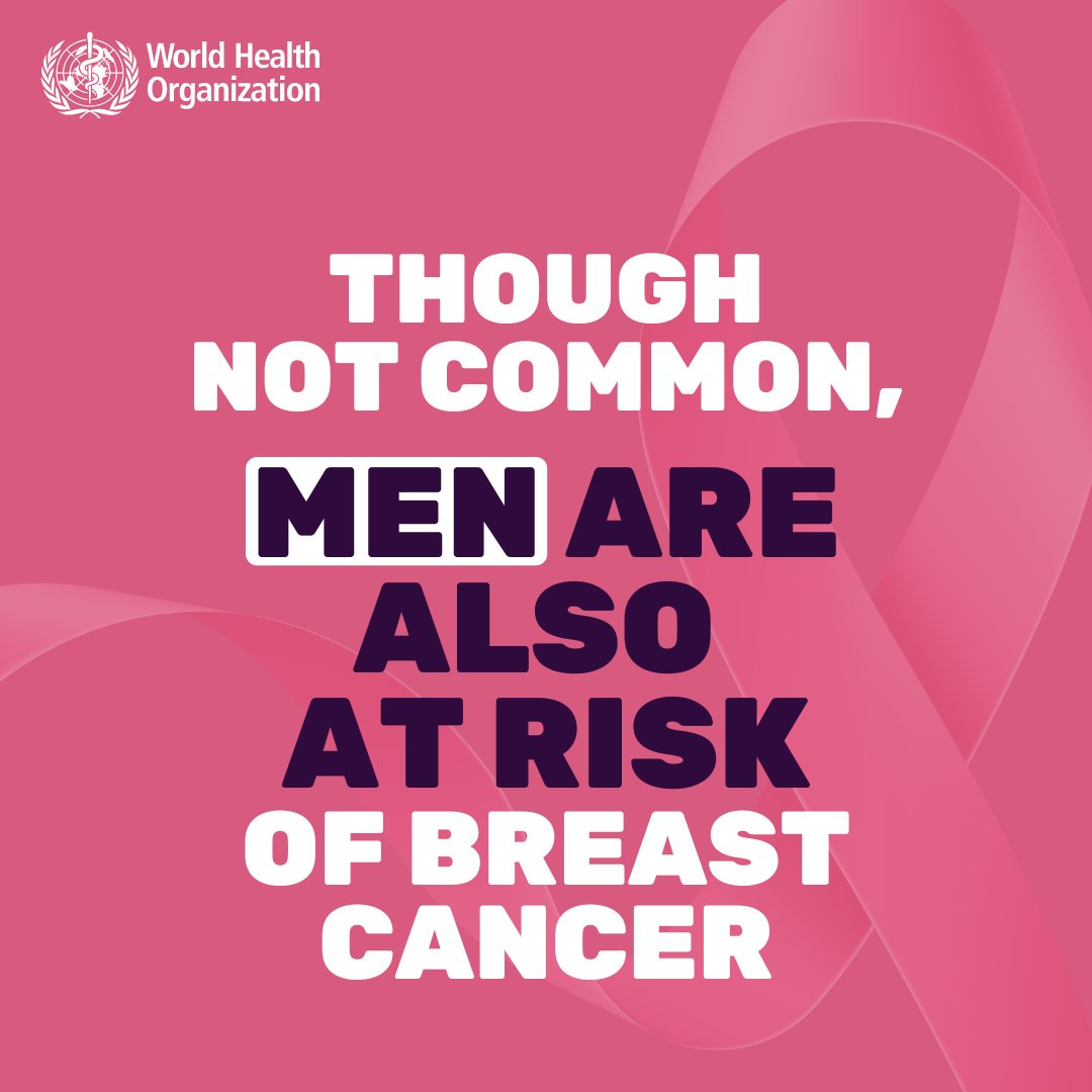 World Health Organization (WHO) (@who) on Twitter photo Approximately 99% of breast cancers occur in women and 0.5–1% of breast cancers occur in men.  
The treatment of #BreastCancer in men follows the same principles of management as for women bit.ly/4dJYdIt Approximately 99% of breast cancers occur in women and 0.5–1% of breast cancers occur in men.  
The treatment of #BreastCancer in men follows the same principles of management as for women bit.ly/4dJYdIt