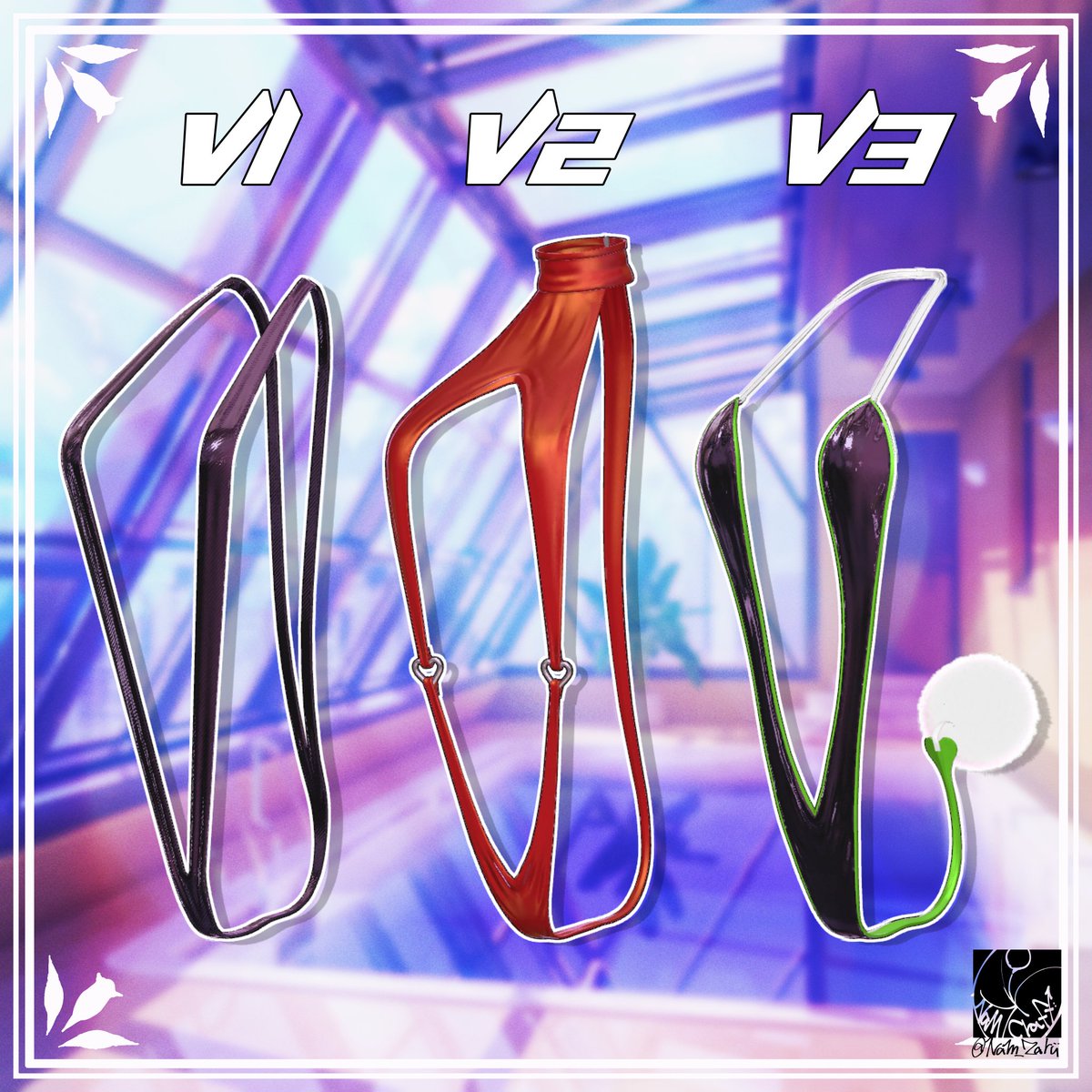 新作衣装用3Dモデル「V3ng Set」販売開始しました～！
スリングショット水着3点が入ったお得なセットになっております。
このツイートをRTとアカウントのフォローで抽選で3名様にフルセットをプレゼントいたします！
応募期間：10/22　24:00まで
#booth_pm #VRChat #NamCraft
 namzaru-shop.booth.pm/items/6135106