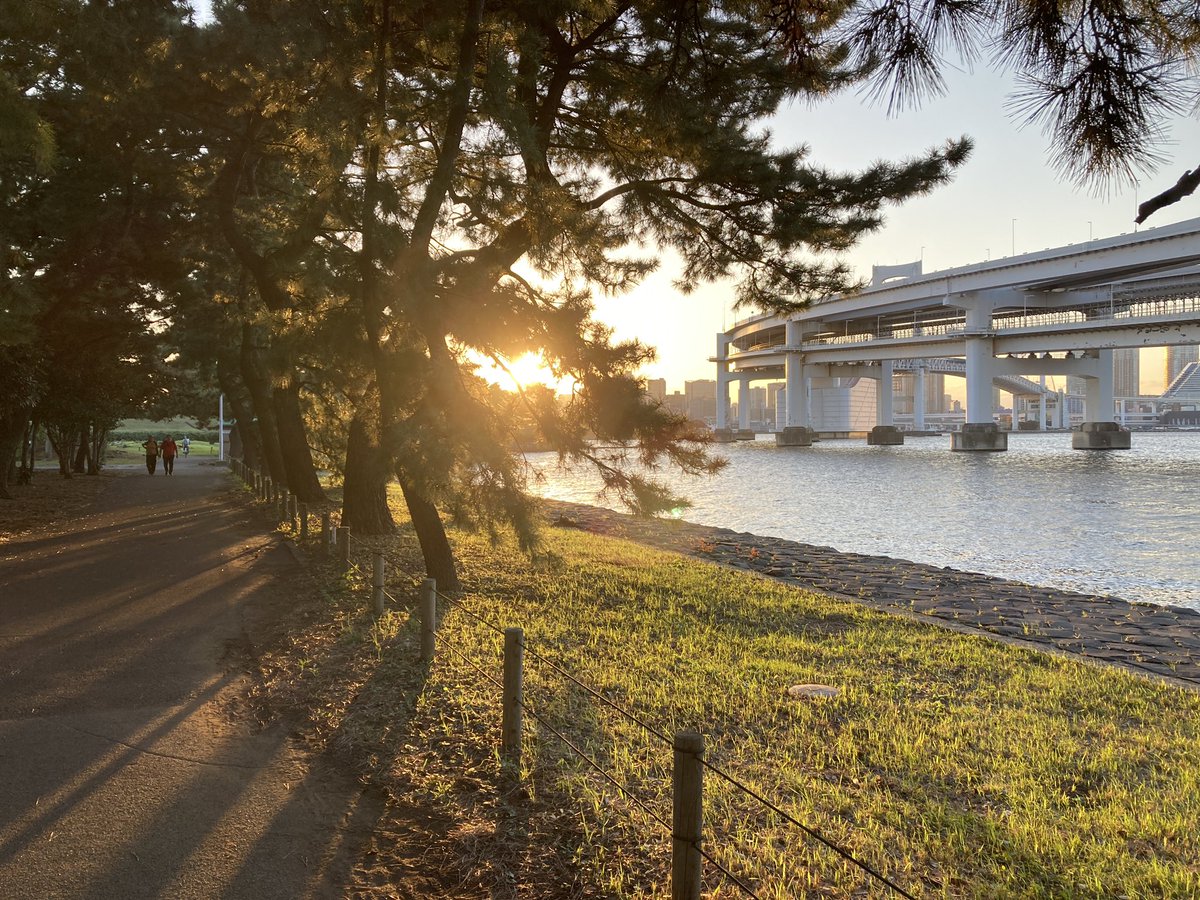 mk_background's tweet image. お気に入りのサントラ聴きながらレインボーブリッジ遊歩道歩いてお台場海浜公園でのんびりして、日が沈んだらまた遊歩道歩いて帰る、ってルートかすごいいいんですよ〜😌