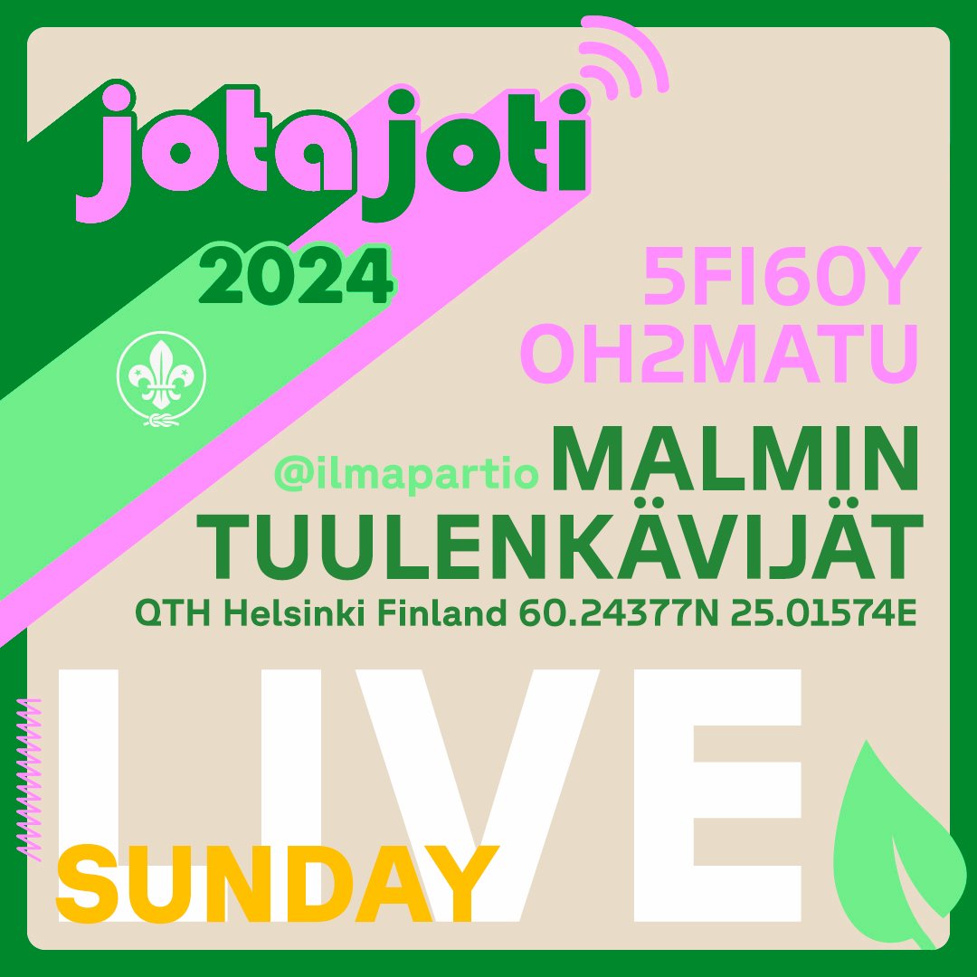 JOTA-JOTI sunday LIVE from Scout Radio Station OH2MATU. Final day of the 2024 edition of the JOTA-JOTI.

youtube.com/live/jCedj-I9N…

#jotajoti #jotajoti2024 #OH2MATU #5FI60Y #ilmapartio #päpa #partioscout #radiopartio #radioscouting #airscouts <a href="/JOTAJOTI/">JOTA-JOTI</a> <a href="/SralToimisto/">SRAL ry</a>
