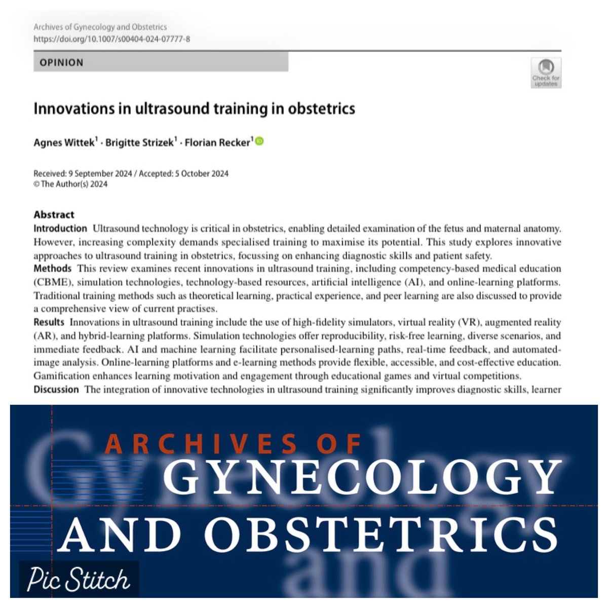 This study by Wittek et al explores innovative approaches to ultrasound training in obstetrics, integrating technologies like high-fidelity simulators, virtual reality, augmented reality, and artificial intelligence.
link.springer.com/article/10.100…