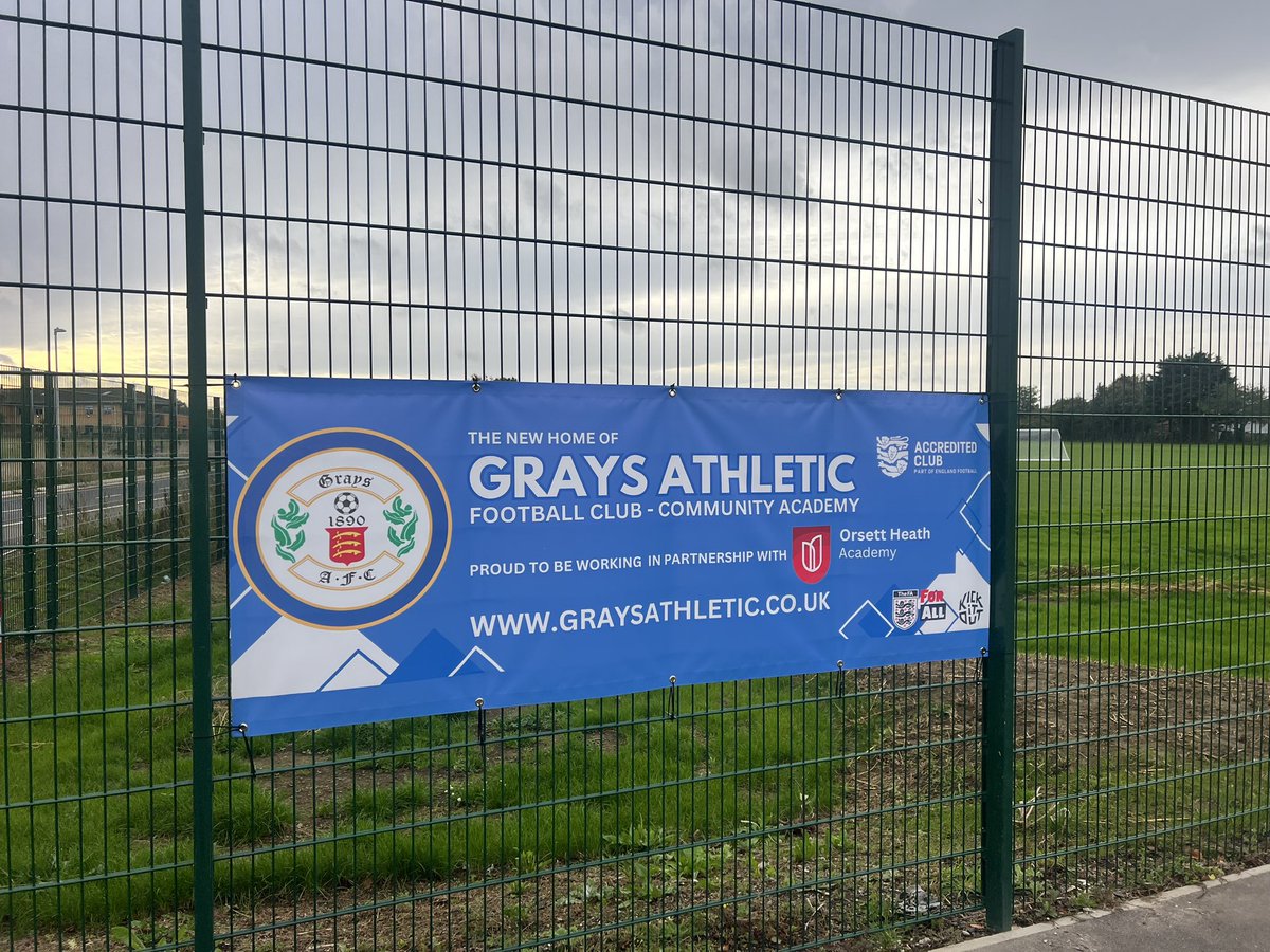 For the first time in a long time we are able to visibly be part of the local community back in Grays. Our new banner was installed this morning at the Orsett Heath Academy training pitches which is the new home of the Grays Athletic Community Academy. Pop along and catch a game
