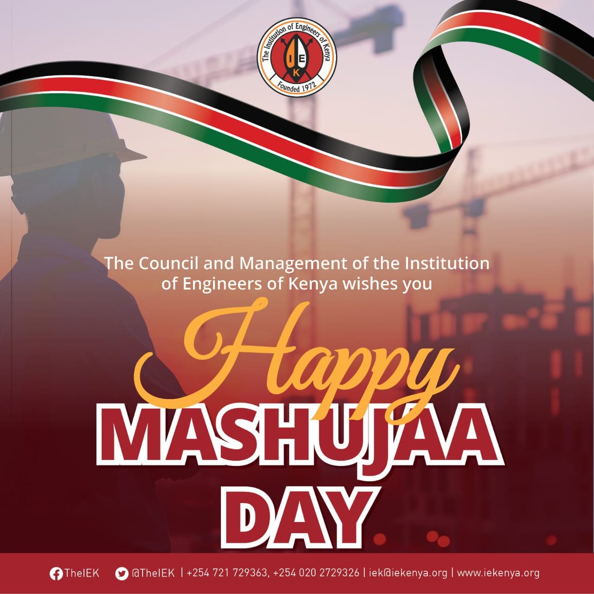 Happy Mashujaa Day from <a href="/TheIEK/">The Institution of Engineers of Kenya</a>.
May you succeed in everything you do from now movingforward.
Let us celebrate the heroes who sacrificed their lives for a better Kenya.
For the Engineers, kindly book for the #31stIEKInternationalConvention here book.iek.events/events/RVYtMjM….
#WeAreIEK