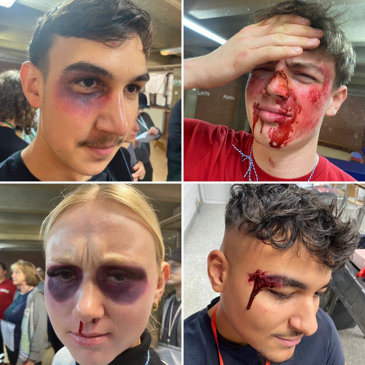 zpz_polbru's tweet photo. Quelle journée enrichissante pour nos cadets. 
Ils ont eu l’opportunité de prendre part en tant que figurants lors d’un exercice cata avec la @CroixRougeBE. Il est important pour tous les services de sécurité à #Bruxelles de régulièrement s’entraîner en situation qui se rapproche le plus de la réalité.  
Après un passage chez les maquilleuses, un briefing d’exercice on se met en place et bonne chance aux différents intervenants.
Merci à la Croix-Rouge de Belgique pour cette journée.

Wat een leerzame dag voor onze cadetten. 
Ze mochten als figuranten meedoen aan een rampoefening met @CroixRougeBE. Het is belangrijk dat alle veiligheidsdiensten in #Brussel regelmatig in een zo realistisch mogelijke situatie kunnen oefenen. 
Nadat ze opgemaakt waren, werden ze gebriefd over de oefening. Daarna namen ze hun plaatsen in en konden de intervenanten hun werk doen.
Bedankt aan het Belgische Rode Kruis voor deze dag.