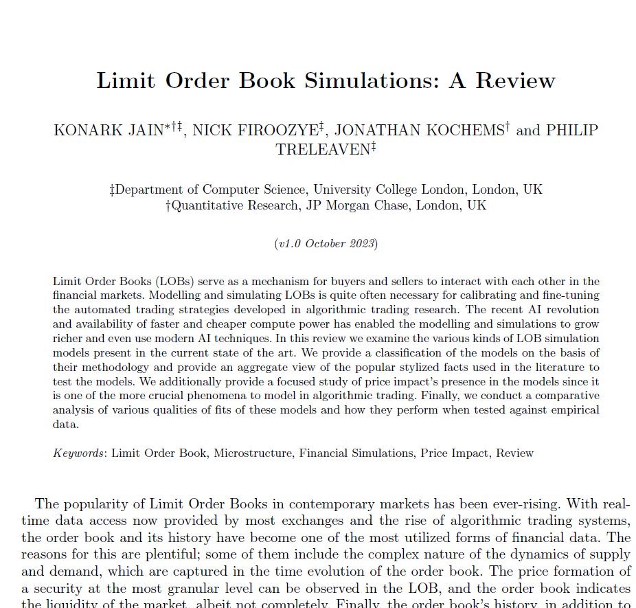 We have replicated 2 Models  (Deep Learning  and Stochastic Differential Equations Based Models) from the paper "Limit Order Book Simulations: A Review" by  JP Morgan and University College London. 🧵

Like, Retweet and comment "LOB " to receive the code.