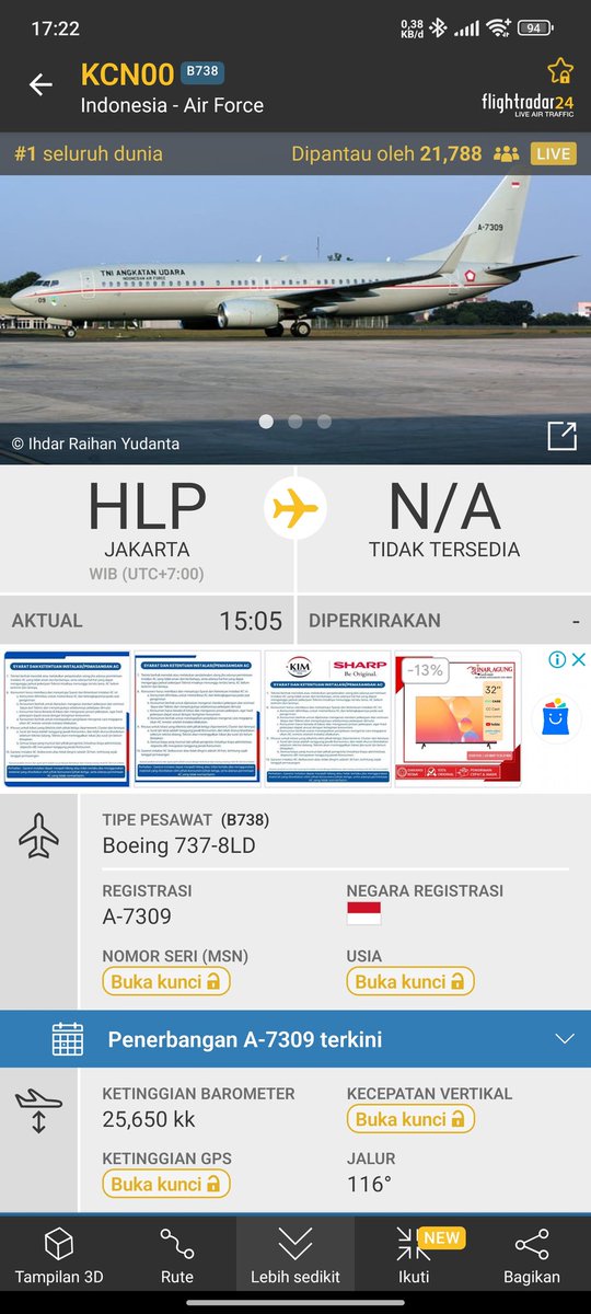 _di_ka's tweet photo. ...save flight pa Jokowi, pesawatnya terpantau no 1 di aplikasi flight radar 24 dan no 2nya tentunya pengawalnya F16. 🙏🙏🙏 https://t.co/TgcDR23LbD