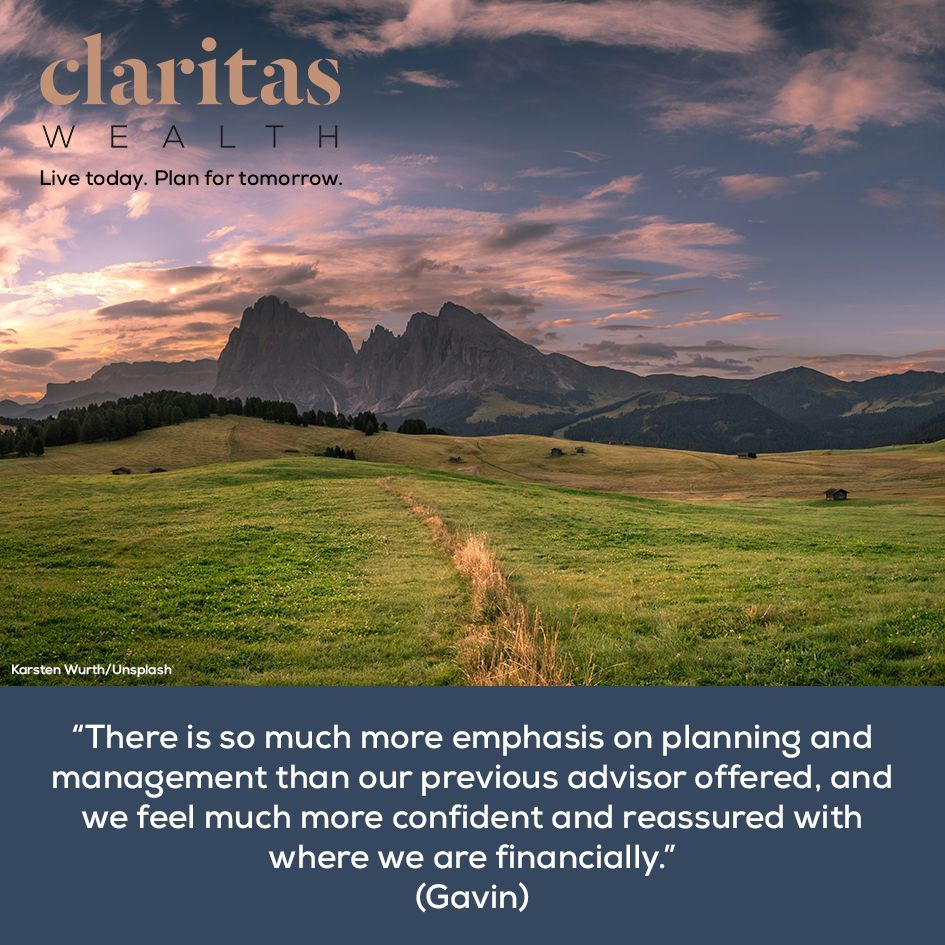 “There is so much more emphasis on planning and management than our previous advisor offered, and we feel much more confident and reassured with where we are financially." – Gavin #ClientTestimonial #ClaritasWealth #WealthManagement